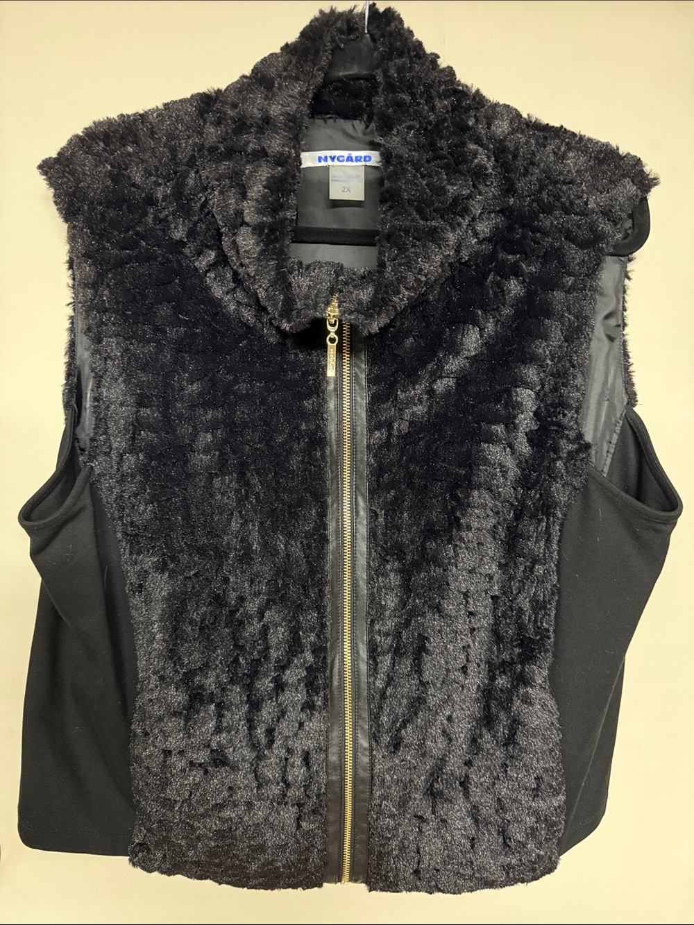 Nygard Black Faux Fur Zip Vest with Gold Zip